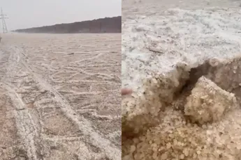 Rivier van hagel in Saudi-Arabië geeft wel een gaaf effect