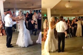 Bruidegom denkt tijdens feestje onder jurk bruid te kunnen gluren