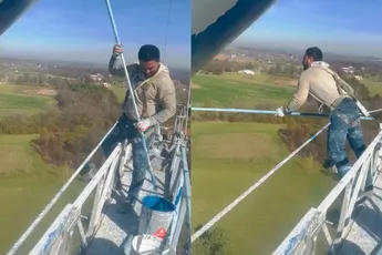Schilder Octavio laat zien dat hij geen hoogtevrees heeft