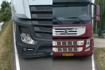 Vrachtwagenchauffeurs lijnrecht tegenover elkaar