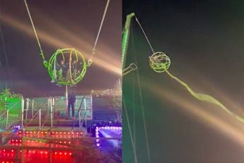 Elastiek Slingshot attractie in 'A Hyde Park Winter Wonderland' in Londen breekt af