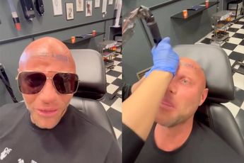 Alex Soze laat tekst 'Alles kan kapot' op zijn hoofd tatoeëren