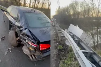 Vrachtwagen stort van viaduct en het is een wonder dat iedereen het na kan vertellen