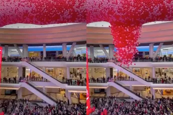 40.000 vallende ballonnen voor Valentijnsdag in winkelcentrum