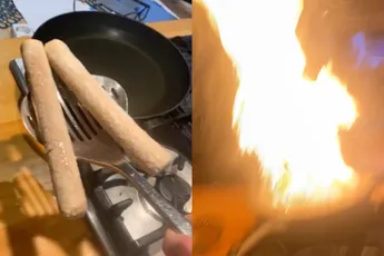 Frikandellen frituren in de koekenpan bleek niet het best idee ooit