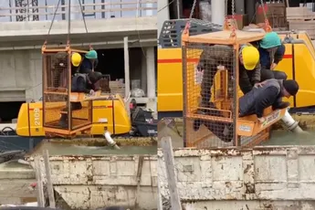 Kraanmachinist laat collega’s even zweten voor ze aan het werk gaan