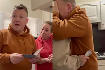 Altijd grove grappen makende vader te grazen genomen met 'zwangere dochter'