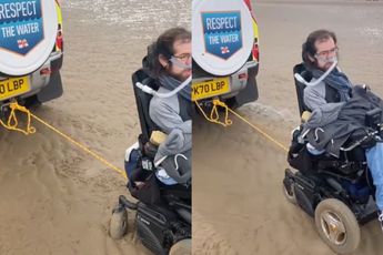Rolstoel chauffeur kwam een beetje vast te zitten aan de Engelse kust