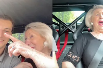 Philip neemt zijn oma mee in een razendsnelle bolide