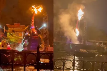 Dat hoort niet bij de show: Mickey Mouse steekt draak letterlijk in de fik