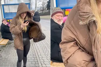 Viespeuk ziet iets van zijn gading bij een bushokje