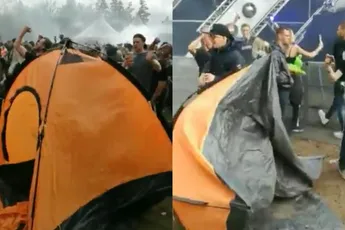 Niet de meest ideale plek voor een tent tijdens Defqon.1.