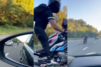 Motorrijder komt met de schrik vrij na wheelie op de snelweg   