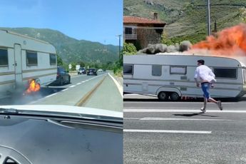 Vakantieganger in Griekenland rijdt kilometers met fikkende caravan