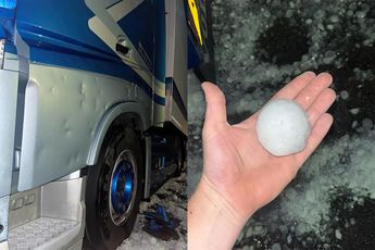 Vrachtwagen krijgt volle laag grote hagelstenen in Italie