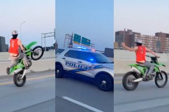 15-jarige motorrijder besluit politieachtervolging op te leuken met wheelie in de blote bips 