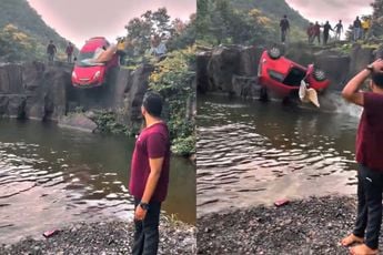 Vader en dochter moesten gered worden na een bizar ongelukje bij waterval