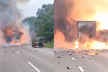 Explosies en brand in vrachtwagens op Duitse A2, twee chauffeurs zijn overleden