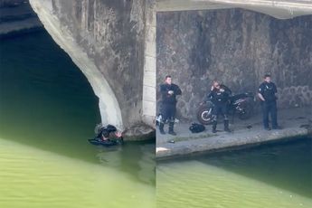 Franse motorrijder heeft er een nat pak voor over om uit handen politie te blijven