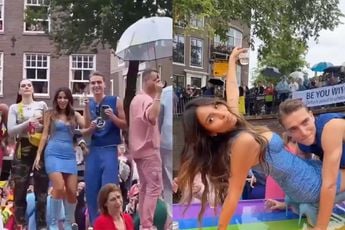 Monica Geuze en Robbert Rodenburg laten zich lekker gaan tijdens Pride