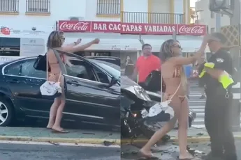 Vrouw in bikini die ongeluk heeft veroorzaakt gaat weer viraal met vrolijk muziekje