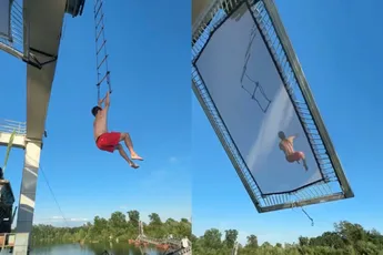 Het water in via een Trampoline Human Catapult heeft ook wel wat