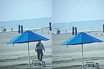 Angstaanjagend moment waar bliksem inslaat op dame vastgelegd