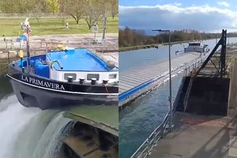 Nederlands vrachtschip 'La Primavera' ramt sluisdeur bij Duitse Iffezheim