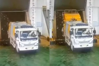 Oeps! Vuilniswagen ruimt per ongeluk zichzelf op