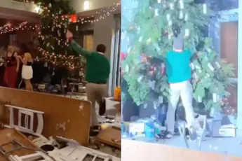 Als een balletje de kerstboom in