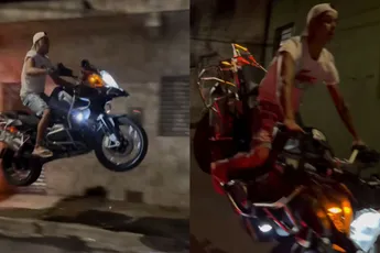 Knul stunt er vrolijk op los met een BMW motorfiets