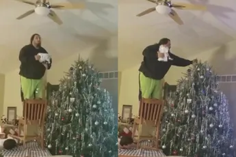 Als die ene oom die het niet zou moeten willen het engeltje op de kerstboom wil plaatsen