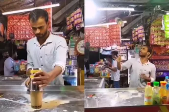 Redelijk agressieve manier van een drankje schudden in India