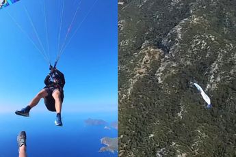 Paraglider weet na mislukt trucje gelijk weer waarom je een reserveparachute inpakt