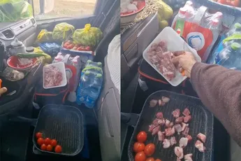 Chauffeur hangt de chef uit in complete rijdende keuken