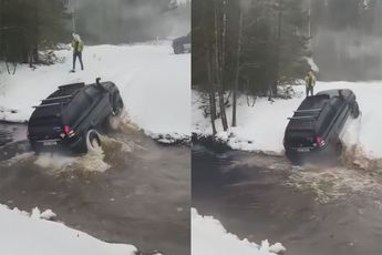SUV heeft toch wel een probleem tijdens oversteken water in Estland
