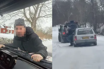 Carbage Run Winter edition 2024 to Helsinki: Deelnemer heeft vrouw op de motorkap