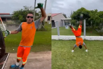 Vuilnisman hoeft niet naar de sportschool na een dag knallen