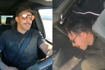 Voormalig UFC-vechter Brendan Schaub legt zijn pick-up even op het dak