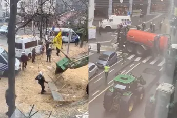 Beelden van boeren in Brussel die doen waar ze goed in zijn