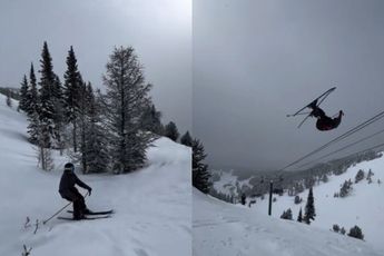 Veel te coole skiër kwam stoeltjeslift tegen tijdens het mans doen