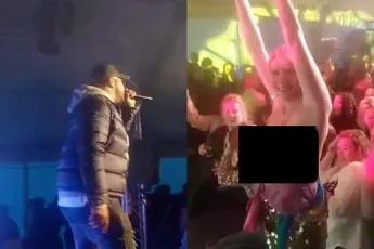 IrisQueen klimt tijdens optreden van Brace in Purmerend op podium en laat haar 'vriendinnen' zien