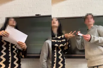 Juf pakt leerling aan die schunnig voorwerp heeft getekend