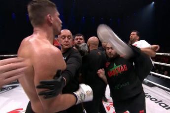 Opstootje tussen Rico Verhoeven en Jamal Ben Saddik tijdens GLORY in Arnhem