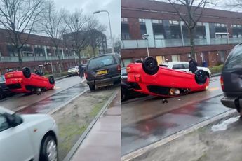 Auto belandt op zijn kop bij eenzijdig ongeluk in Den Haag