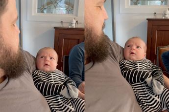 Baby ziet voor het eerst iemand met een baard