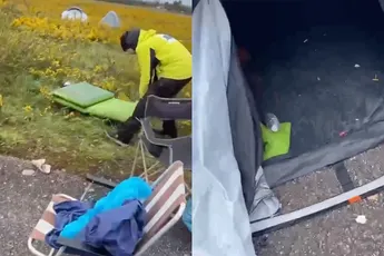 Deze tent na festival moet worden geruimd door een gespecialiseerd bedrijf