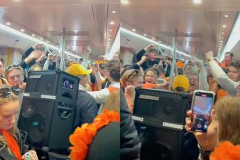 Misschien wel de mooiste beelden van Koningsdag 2024: Heerlijk feestje in Amsterdamse metro