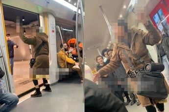 Ondertussen op Koningsdag in Amsterdam: Vrouw staat vrolijk met mes te zwaaien in de metro