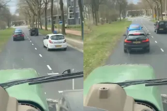 Trekker gaat naar links en door, maar vergeet dan op tijd te remmen